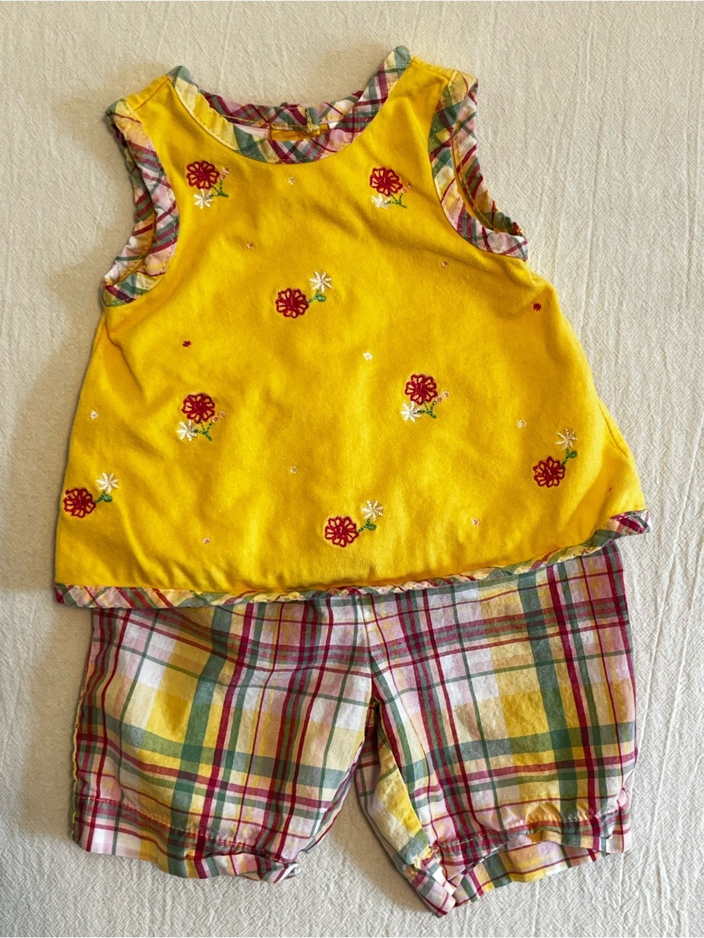 First Impressions Baby Yellow Floral Plaid 2 Piece Summer Matching Set 12-18mo